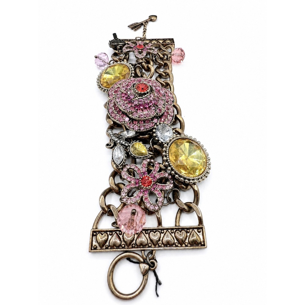 Betsey Johnson Vintage Pink Pavé Rose Crystal Toggle Bracelet *Modified Charm*